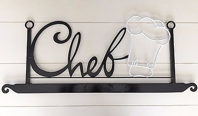 #ad CHEF Wall Mount or Hanging Metal Kitchen Sign Decor Chefs Hat Black amp; White Lg $39.99