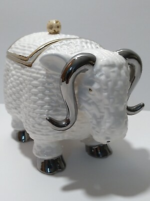 #ad Ceramic Glaze Mid Modern Male Sheep With Embossed Silver And Gold Trinket Box. $12.50