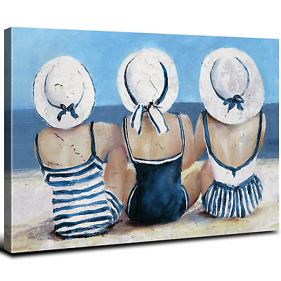 #ad Beach Girls Canvas Wall Art Ocean Beach Scenic Poster Seascape Home Decorations $99.99