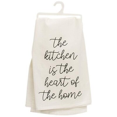 #ad NEW FARMHOUSE DISH TOWEL THE KITCHEN IS THE HEART OF THE HOME 28quot;Sq Cotton White $7.99