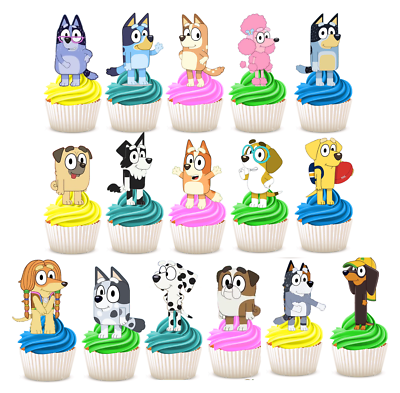 #ad 16x Edible Bluey amp; Friends Wafer Card Cupcake Toppers Party Decorations uncut $6.99
