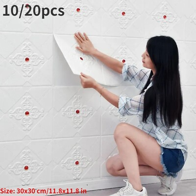 #ad Self Adhesive Foam Wallpaper 3D Enchased Pattern Wall Sticker Panel Waterproof $21.33