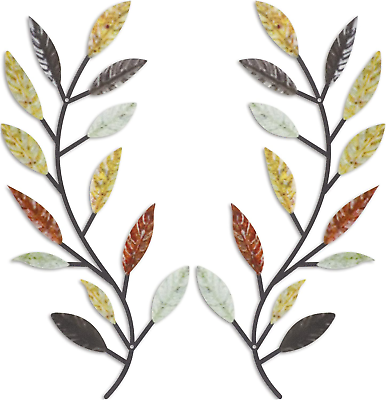#ad 2 Pieces Metal Tree Leaf Wall Decor Vine Olive Branch Leaf Wall Art Wrought Iron $21.36