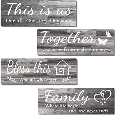 #ad 4 PCS Home Wall Decor Signs Rustic Wooden Living Room Hanging Decorations $28.03