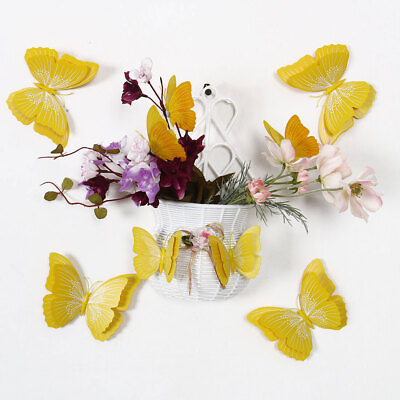 #ad 12pcs 3D Butterfly Wall Stickers Fresco Stickers for Room Yellow $8.86