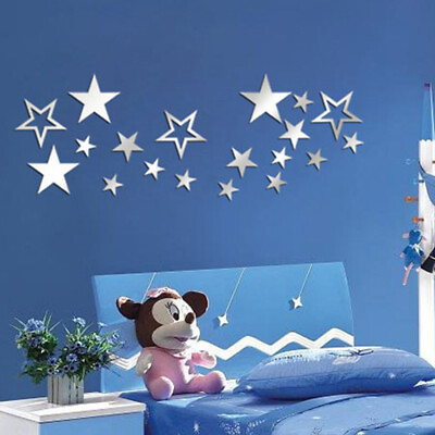 #ad 19PCS Set Star Acrylic Mirror Wall Stickers Kids Bedroom Decals Art Home Decors $13.02