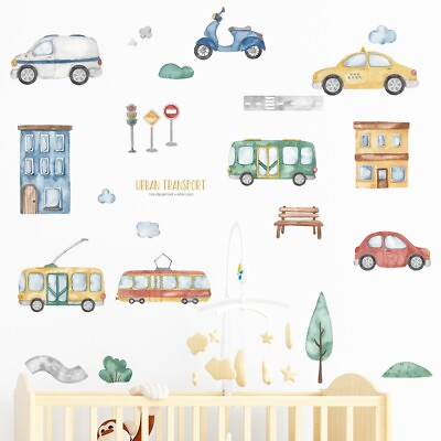 #ad Transportation Decal for Kids Bedroom Decor Bus Removable Wall Stickers Vinyl $15.98