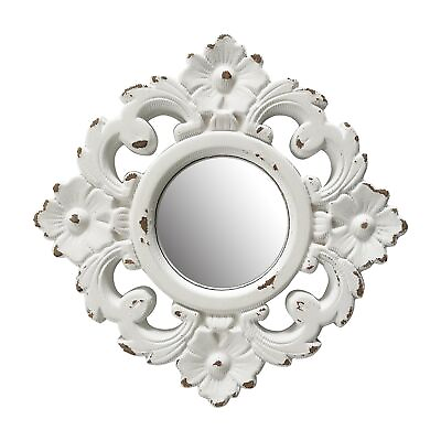 #ad Handcarved Floral Wall Mirror Decoration 11.8 inch Worn Out White Country Wo... $39.88
