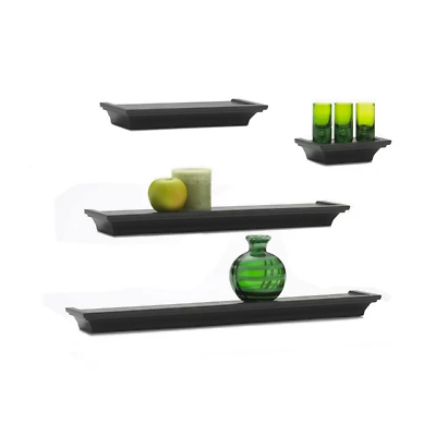#ad Floating Wall Shelves Easy To Hang Set of 4 Lightweight Black NEW $25.00