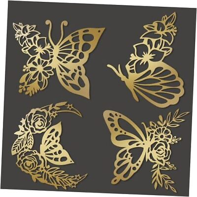 #ad 4 Pcs Butterfly Wall Decoration Metal Butterfly Wall Decor Metal Vivid Gold $29.07