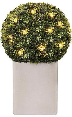 #ad Artificial 20” Potted Boxwood Tree with Pot Lights Topiary Ball Shrub $38.67