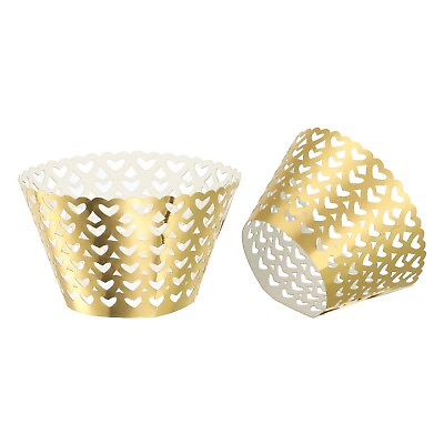 #ad Cupcake Wrappers Paper 36 Pack Baking Cups Hollow Decoration Gold Tone $13.58