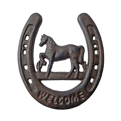 #ad Rustic Cast Iron Lucky Horseshoe Horse Welcome Wall Decor Sign 7.25 x 6.5 inch $21.95