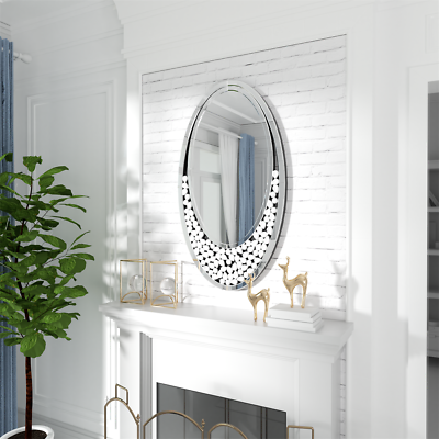 #ad Eye catching Oval Wall Mirror Bling Teardrop Silver Accent Mirror Home Art Decor $189.92