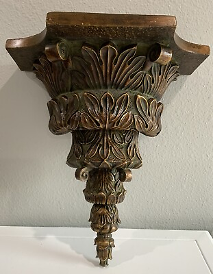 #ad Vintage Ornate Scroll Brown Gold Green Distressed Leaf Resin Wall Shelf Sconce $35.00