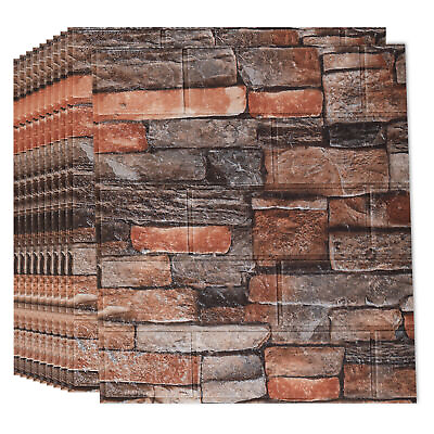 #ad #ad 10 Pcs 3D Tile Red Brick Wall Sticker Self adhesive Foam Panel Wallpaper 38*35 $9.99