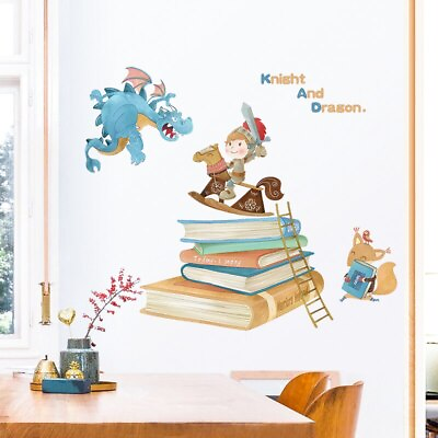 #ad Creative Cartoon Dinosaur Knight Wall Stickers Kids Room Self Adhesive Stickers $9.50