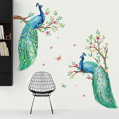 #ad 2 Large Peacock Wall Decals Flowers Tree Branch Wall Stickers Bedroom Living ... $25.49