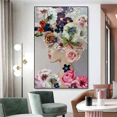 #ad Flower Head Woman Canvas Poster Color Flower Wall Art Canvas Painting Wall Mural $24.69