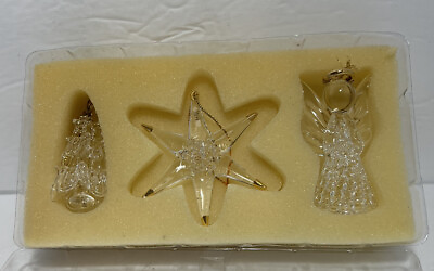 #ad Avon Vintage Tree Decorations Hand Spun Glass Star Angel Tree 1998 $19.99