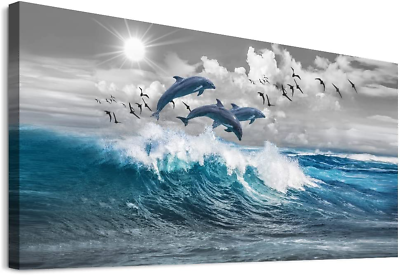 #ad Wall Decorations for Living Room Large Size Canvas Wall Art for Bedroom Blue Wav $125.99
