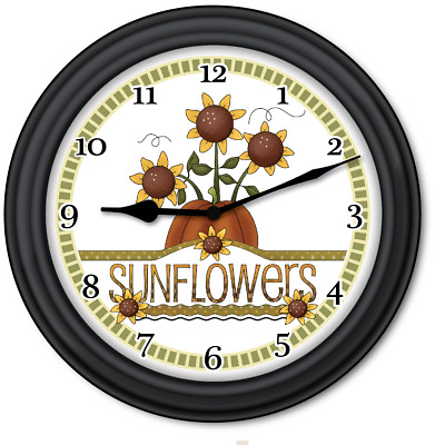 #ad Sunflower Wall Clock Primitive Country Home Decor Kitchen Cottage GREAT GIFT $19.99