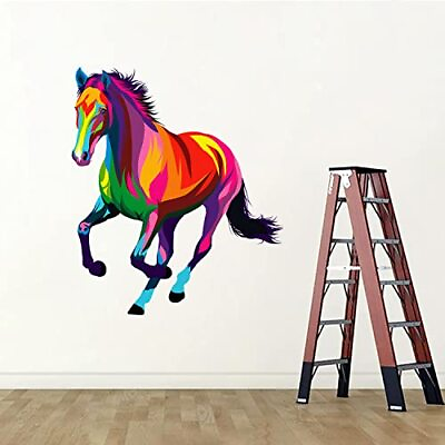 #ad Large Colorful Running Horse Wall Decal Giant Horse Wall Decor Stickers Art A* $23.72