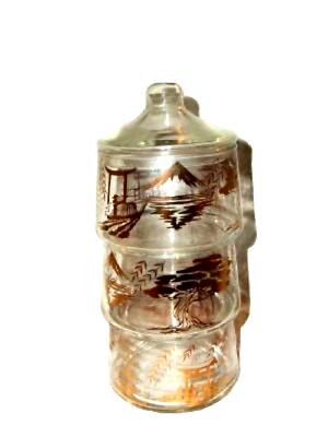 #ad MID CENTURY BARTLETT COLLINS 1960s GLASS PAGODA GILT STACKING SNACK JAR ORIENTAL $51.45