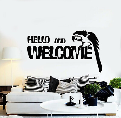 #ad Vinyl Wall Decal Bird Parrot Hello And Welcome Home Decor Stickers Mural g1023 $69.99