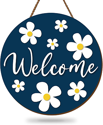 #ad Daisy Welcome Wooden Hanging Sign Spring Daisy Flower Door Sign Farmhouse Rustic $20.24