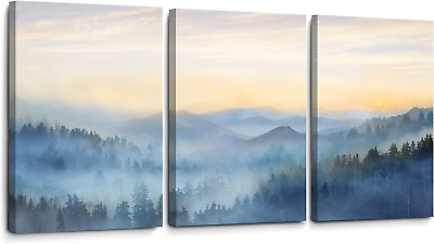 #ad Wall Decor for Bedroom 3 Panel Sunrise Misty Forest Print Picture Paintings Wall $43.29