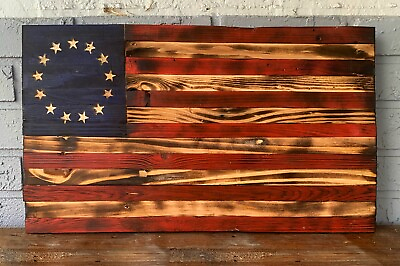 #ad Rustic USA Betsy Ross American wood Flag Office 12.75 x 22.25 $39.99