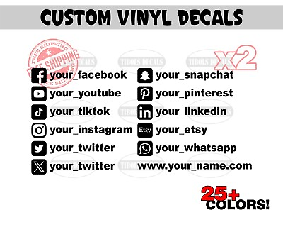 #ad 2x Custom Social Media Decals Social Media Tag Stickers Personalized Text Name $10.00