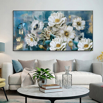 #ad Floral White Blue Watercolor Posters Wall Art Canvas Painting Print Wall Picture $13.15