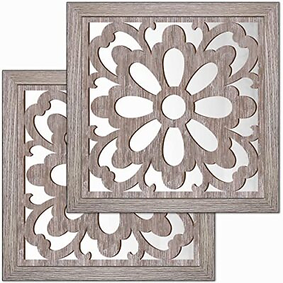 #ad 2pcs Set Square Mandala Cutout Wall Mirror Decor Farmhouse Rustic Decorativ... $32.47