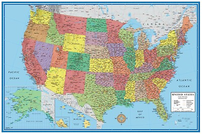 #ad United States Map Poster Classic Premier USA US Wall Poster Decor $69.95