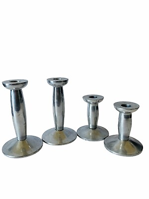#ad SET OF 4 Pottery Barn Pewter Silver Candle Holders Pedestal Pillar Rustic Glam $49.99