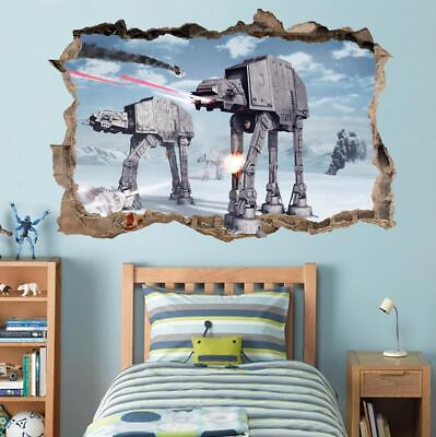 #ad Star Wars Battle Of Hoth Smashed Wall Decal Removable Wall Sticker Art Hole FS $32.07