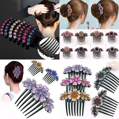 #ad #ad Crystal Flower Hair Comb Clip Shiny Rhinestones Hairpins Women Hair Accessories* $2.43