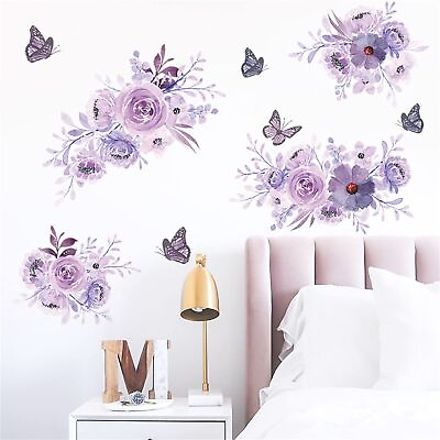 #ad Flowers Wall Stickers Watercolor Purple Peony Nature Plant Vinyl Removable Pe... $25.66