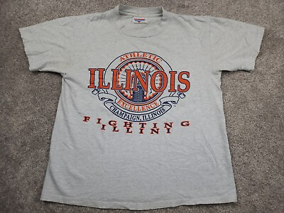 #ad Vintage Illinois Fighting Illini T Shirt Mens Large Grey Made In USA $25.31