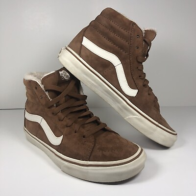 Vans Off the Wall Brown Suede Scotchgard High Top Sneakers Faux Fur Mens Size 7 $45.00