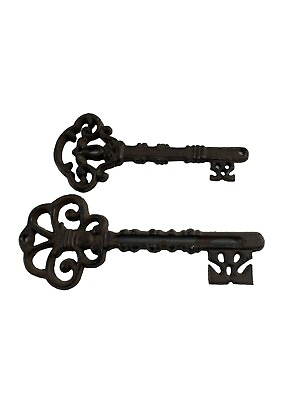 #ad #ad Lot 2 Cast Iron Skeleton Key Wall Hanging Rustic Art Metal Rusted 9quot; amp; 7.75quot; $29.00