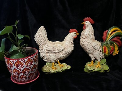 #ad Homco Rooster Hen Set Wall Plaque Decor Country Farmhouse Chicken Vintage $20.00