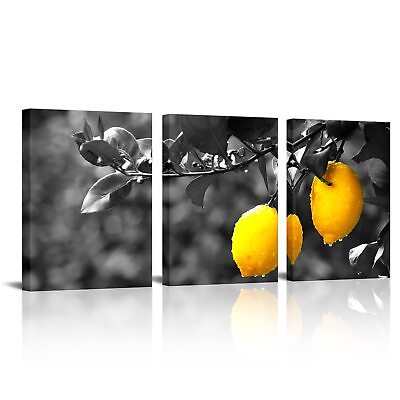 #ad 3 Piece Kitchen Canvas Wall Art Fresh Lemon Picture Painting Fruit Poster Mod... $52.66