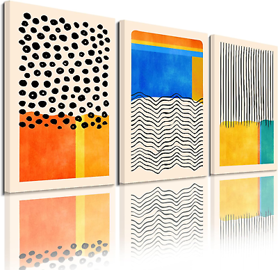 #ad Boho Wall Art Prints Framed Canvas Print Wall Art Set Color Blocks Abstract Mi $40.48