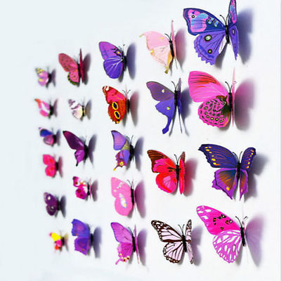 #ad 24Pcs 3D Butterfly Wall Stickers Art Decal Home Room Decorations Decor Kids.. $4.49
