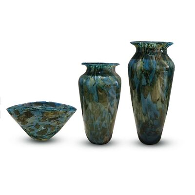#ad Set of 3 Home Decor Bowl Two Vases Eclectic Centerpiece Modern Home Modern $144.99