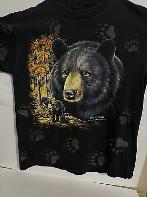 #ad #ad Vintage 3D Emblem Black Bear Men’s T Shirt XL Black Single Stitch 1993 90’s AOP $39.90