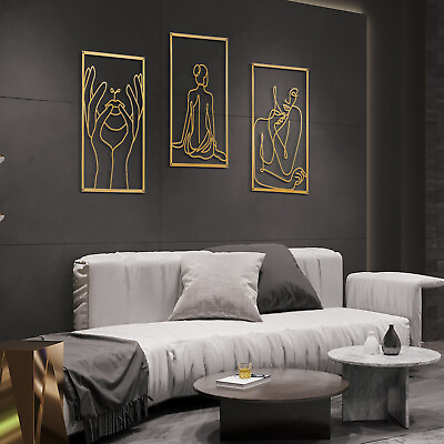 #ad Set of 3 Metal Gold Abstract Female Wall Art Indoor Outdoor Home Art Decor NEW $22.81